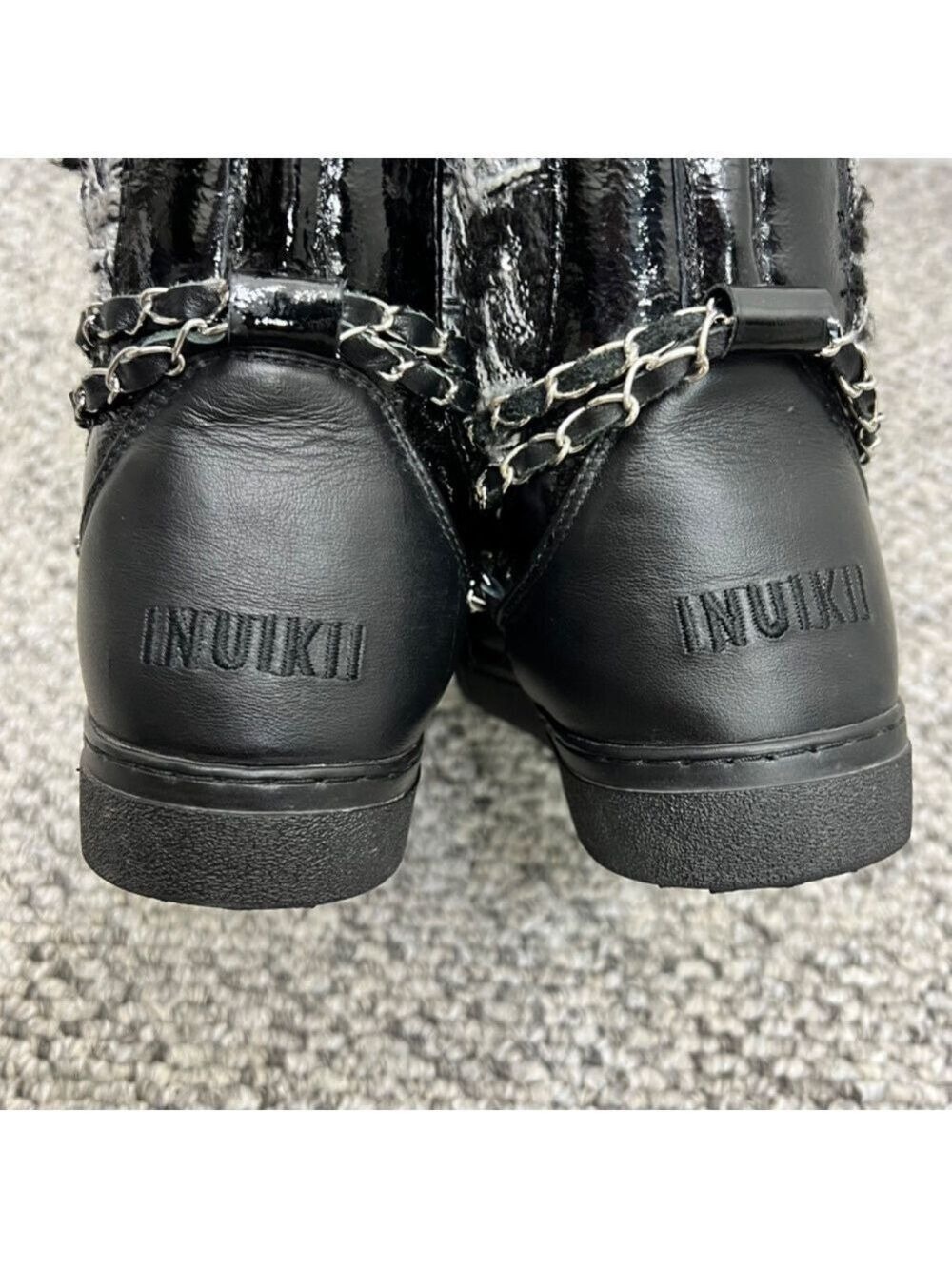 Inuikii Black White Tartan Tweed Sherpa lined chain detail Winter Boots EU 38/7 - Picture 8 of 14